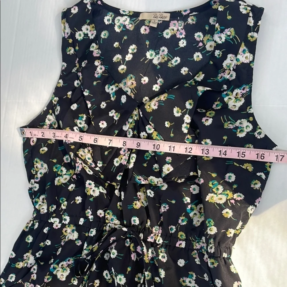 BeBop Black Floral Dress Decorative Sailor Bib Drawstring Waist Pockets Large